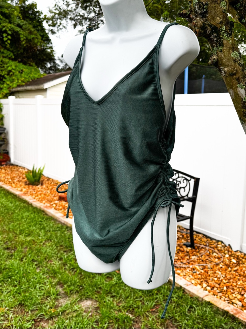 Time & Tru Forest Green Ruched Side Tie One Piece Swimsuit XL 16-18